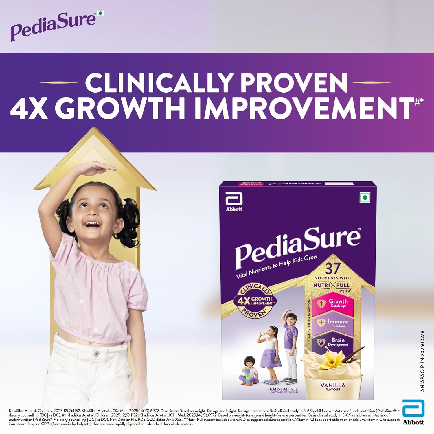 Pediasure Nutritional Drink Powder, Vanilla, Scientifically Designed Nutrition for Supporting Kids Growth 375 gm