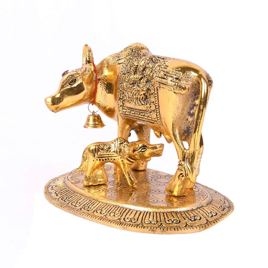 Jaipur Ace Kamdhenu Cow With Calf Statue Standard Size Golden kamdhenu
