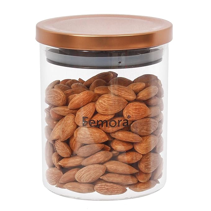 Femora Borosilicate Glass Jar With Golden Metallic Lid, Jars for Kitchen Storage | 600 Ml | Set of 3