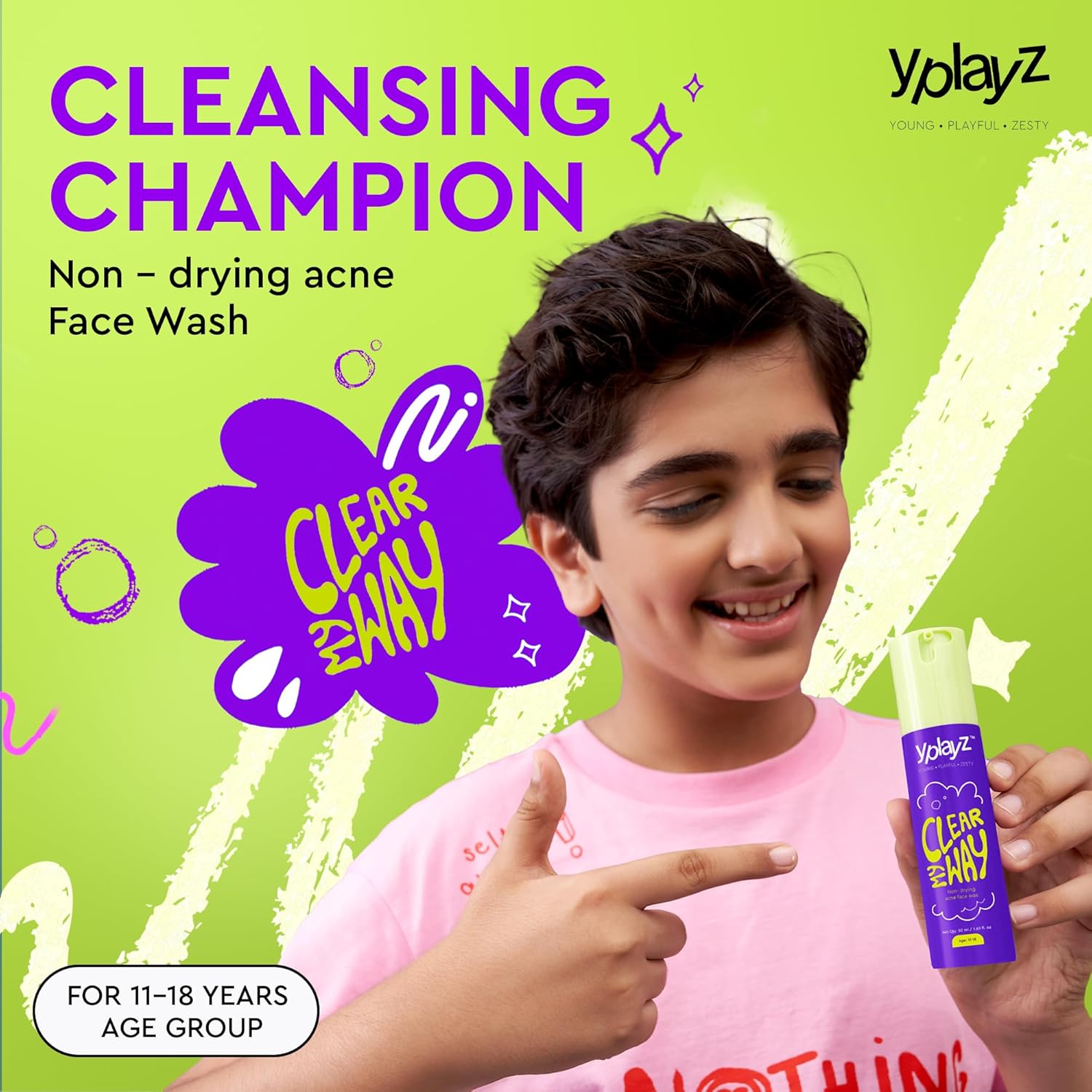 YPlayZ Clear My Way Acne Face Wash for Tweens & Teens - Ages 11-18 - 50 Ml