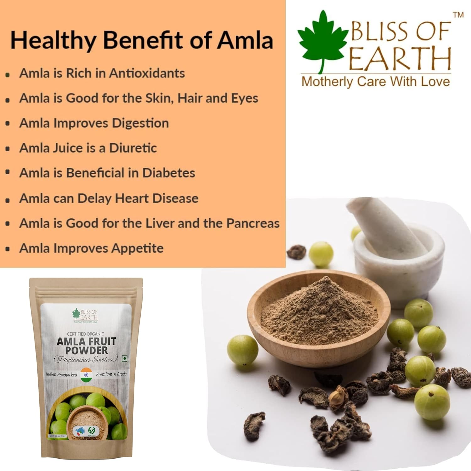 Bliss of Earth Amla Powder 453GM Organic For Eating Drinking & Hair Growth Pack of 2
