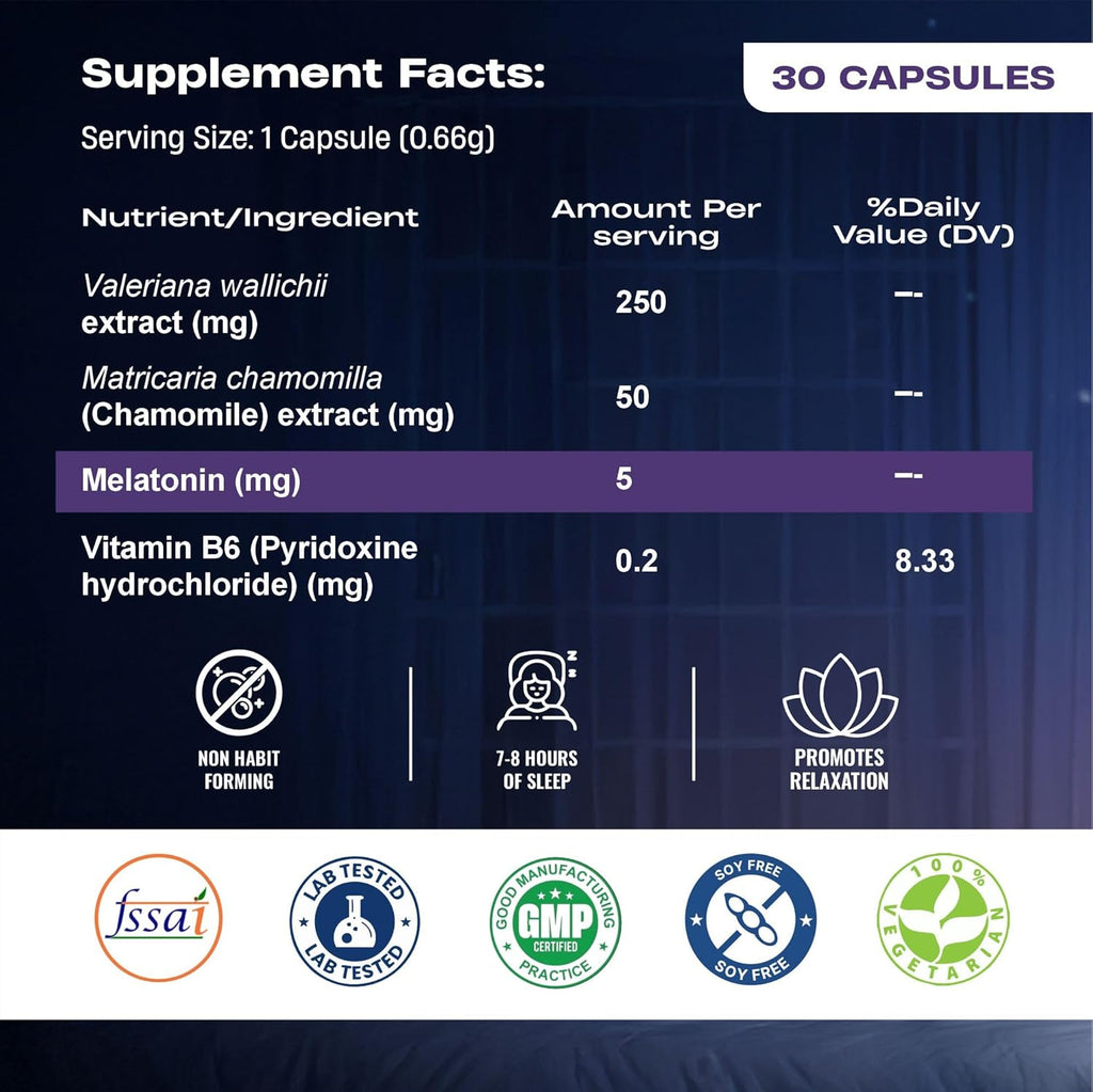 BeastLife Melatonin Plus 5mg Capsules with Valerian, Chamomile & Vitamin B6 | Sleep Support Supplement for Deep Sleep, Natural Sleeping Aid, Non-Habit Forming Night Rest Formula | Relieves Stress & Anxiety | Enhances Relaxation & Focus | 60 Capsules
