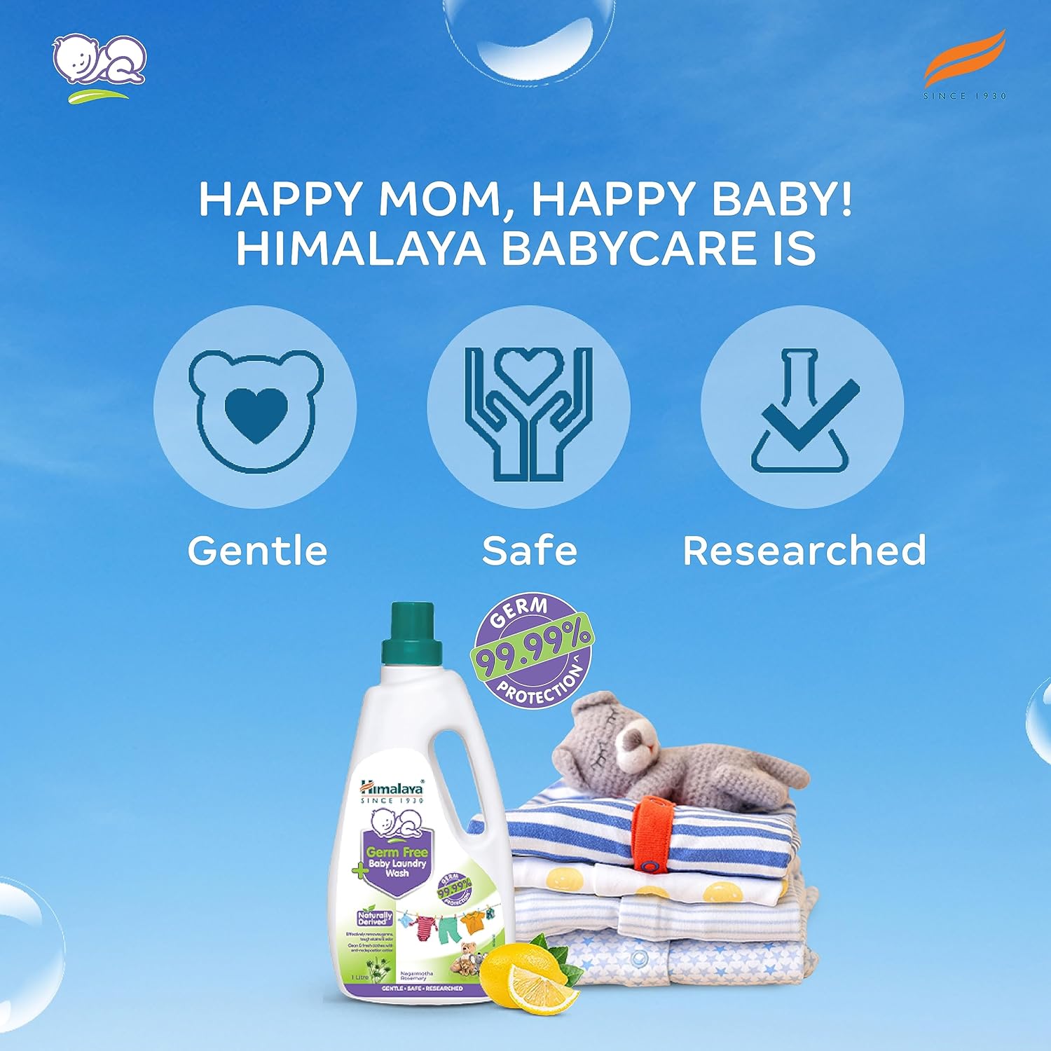 Himalaya Germ Free Baby Laundry Detergent Liquid 1 L (Refill Pouch) | Plant Based Cleansers & Biodegradable Ingredients | Dermatologically Tested