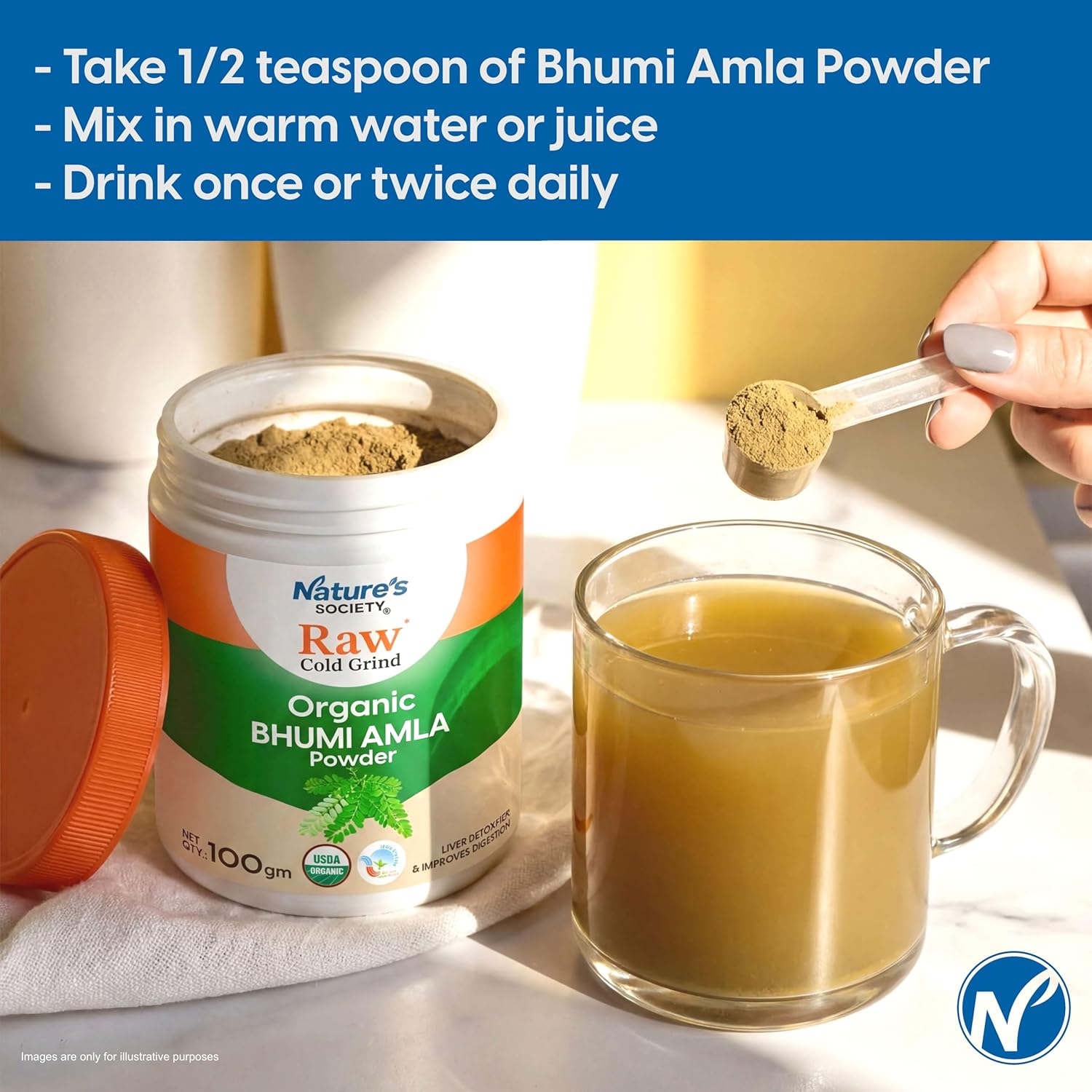 The Nature's Society Â® Bhumi Amla Powder Organic 100gm | Raw Cold Grind | USA Organic Certified | Pure Bhoomi Amla Powder for Liver Health, Digestion & Detox | Rich in Nutrients and Antioxidants |