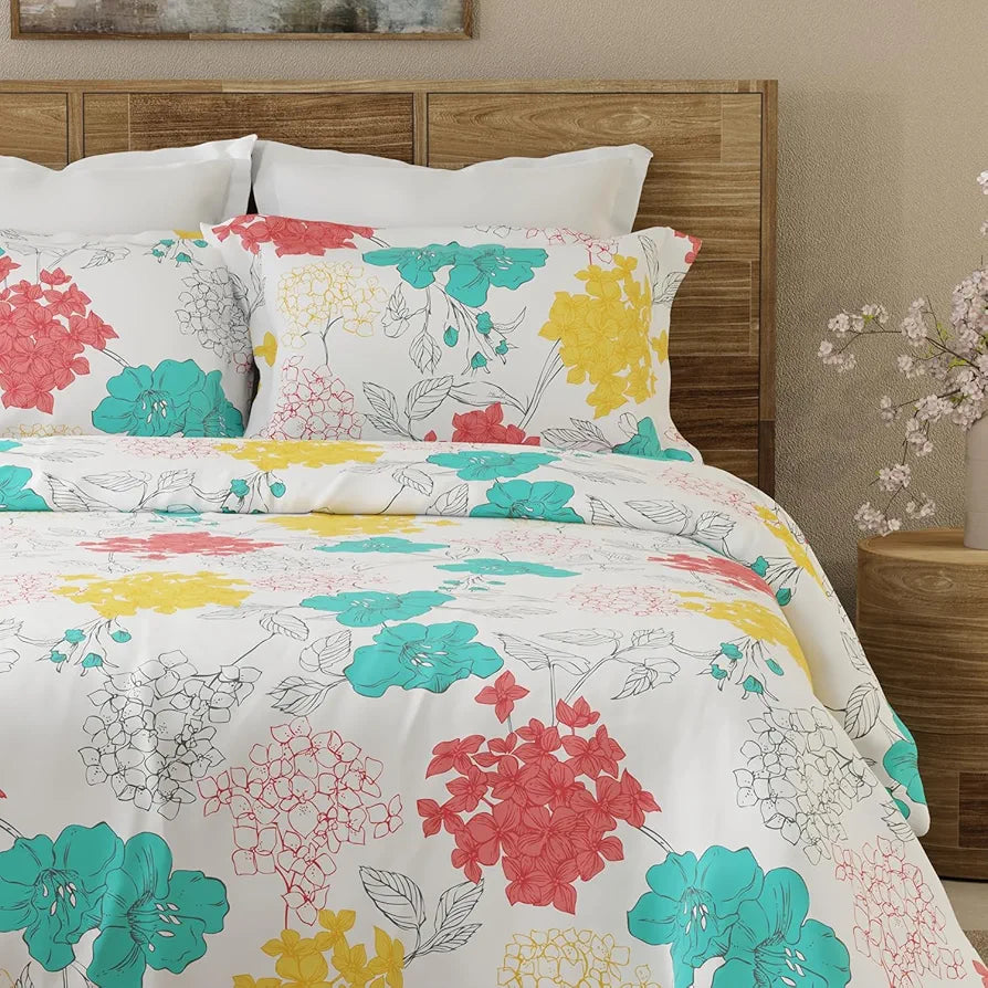 Layers Emaline Cotton Double Bedsheet Set 1 Double Cotton Bedsheet & 2 Pillow Covers 144 TC Multicolor Floral Carnation