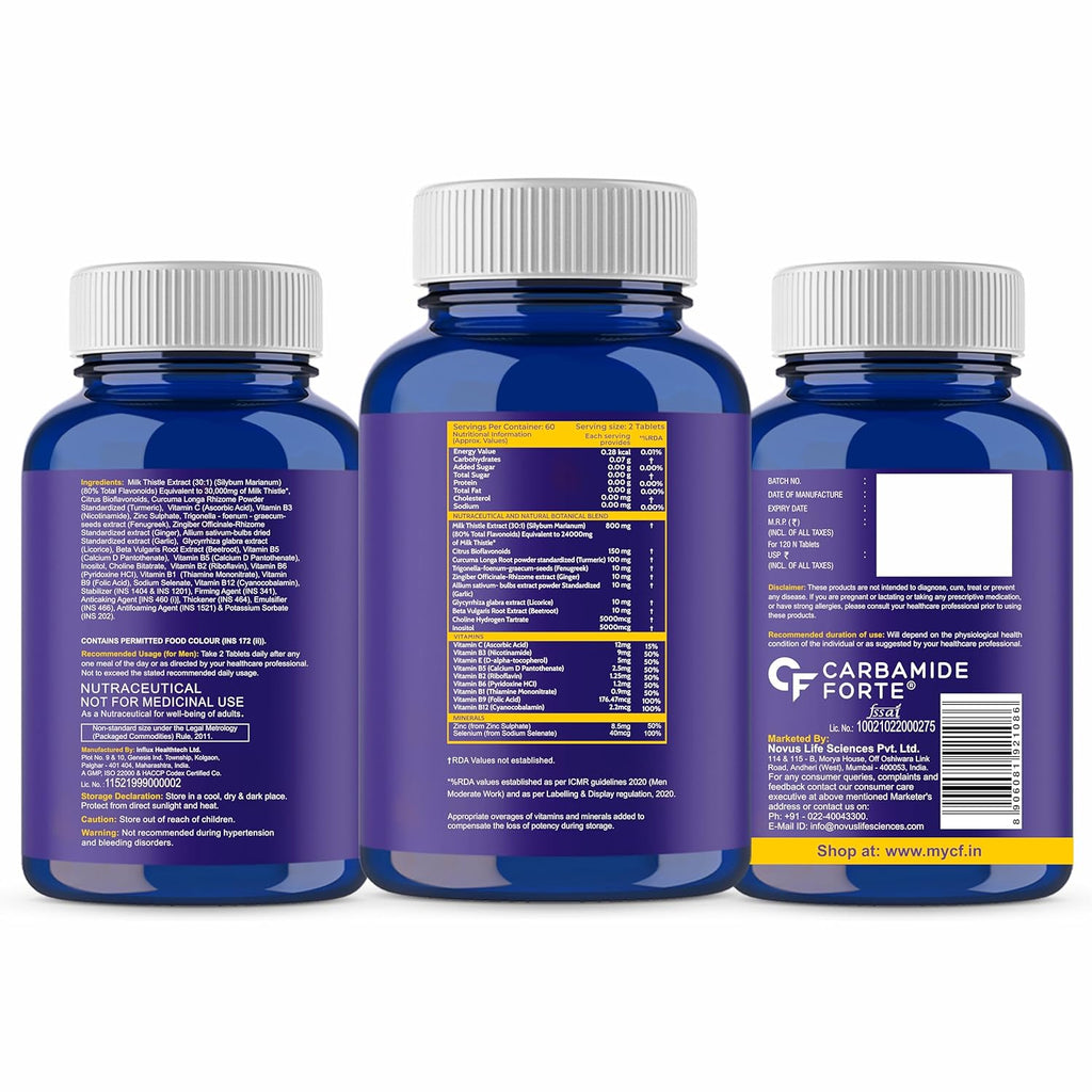 Carbamide Forte Liver Detox Supplement with Milk Thistle | 800mg Milk Thistle Extract (30:1) | Liver Detox Tablets with Added Multivitamins & Amino Acids â€“ 120 Veg Tablets