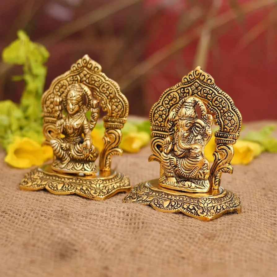 Laxmi Ganesh Set Idol Showpiece Metal Gold Plated Lakshmi Ganesha Idols