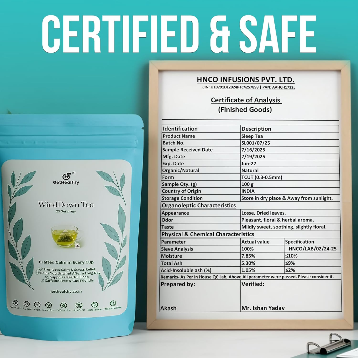 GetHealthy® WindDown Tea™ for Sleep | Caffeine Free Bedtime Herbal Blend with Chamomile, Ashwagandha & Lavender | Relaxing Sleep Tea for Nighttime Calm | Premium Chamomile Tea Bags | 25 Pyramid Bags