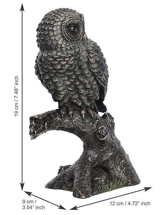 Ecraftindia Handcrafted Polyresin and Bronze Owl Statue Bird Sitting on Branch Figurine Decorative Showpiece