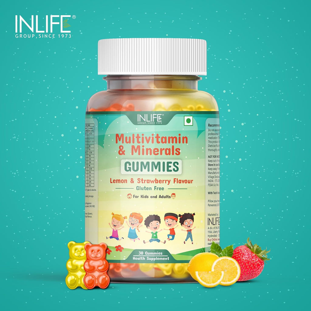 INLIFE Multivitamin Gummies for Kids Teens Men & Women, Daily Gummy Bear Essential Vitamins & Minerals - 30 Lemon Strawberry Gummies (Kids)