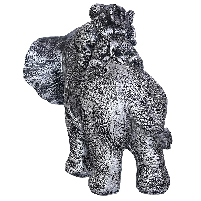 Ecraftindia Polyresin Elephant Statue With Baby Elephant on His Back Decorative Showpiece