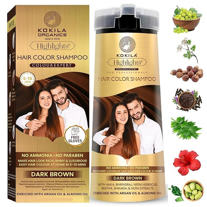 Kokila Hair Color Shampoo for Men & Women Dark Brown - 400 ml