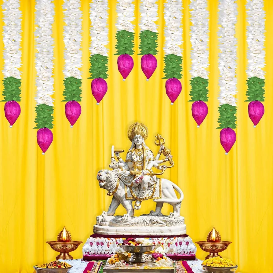 Garlands for Home Decoration Lotus Hangings  Offwhite Fabric & Solawood Lotus Buds