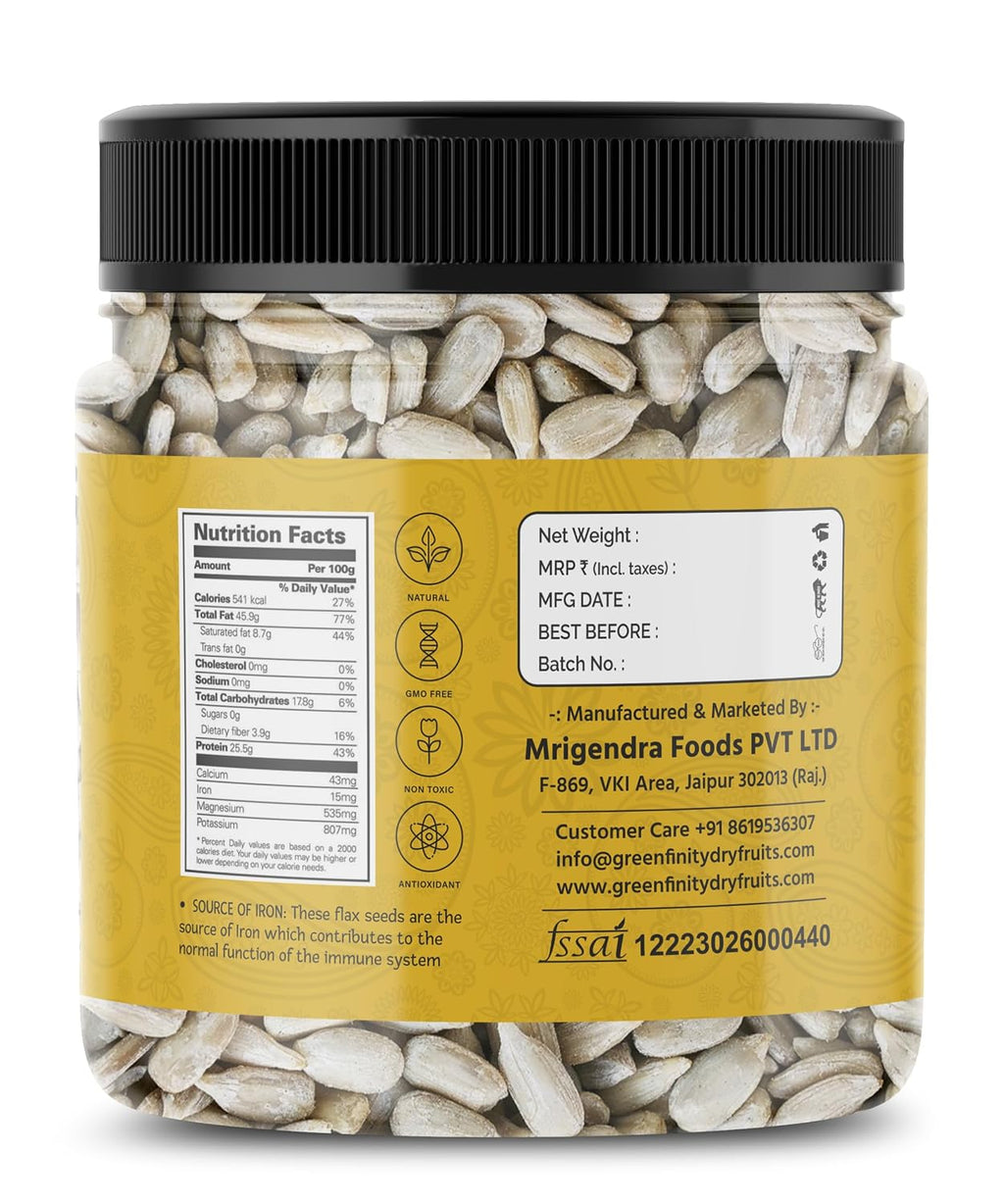 GreenFinity Raw Sunflower Seeds | Rich in Protein, Fiber, Vitamins and Antioxidants | Nutritious Diet Food for Weight Management, Healthy Snacks, Cooking, Smoothies and Salads (250g)