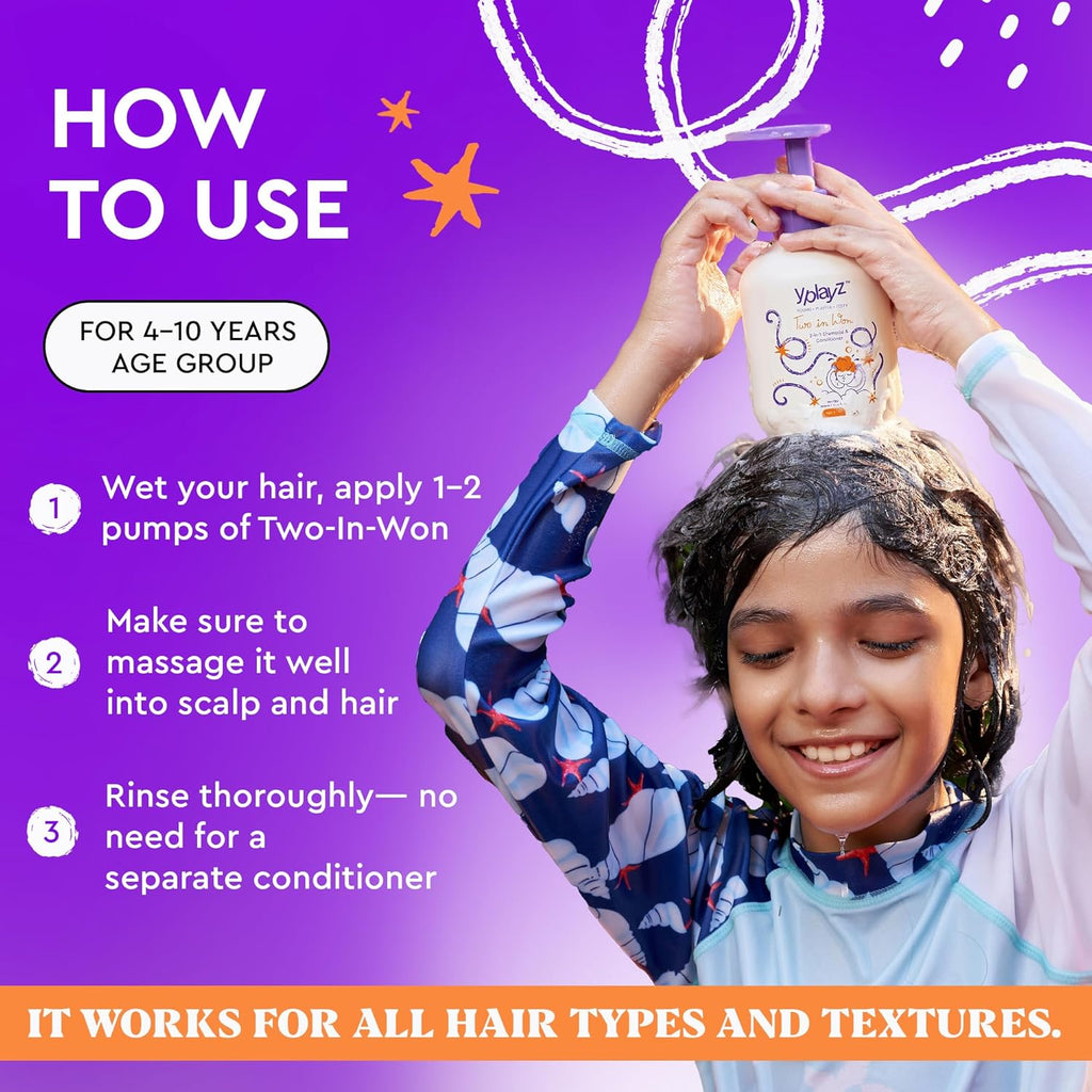 YplayZ 2 in 1 Shampoo & Conditioner for Kids - Ages 4-10 - 300 Ml