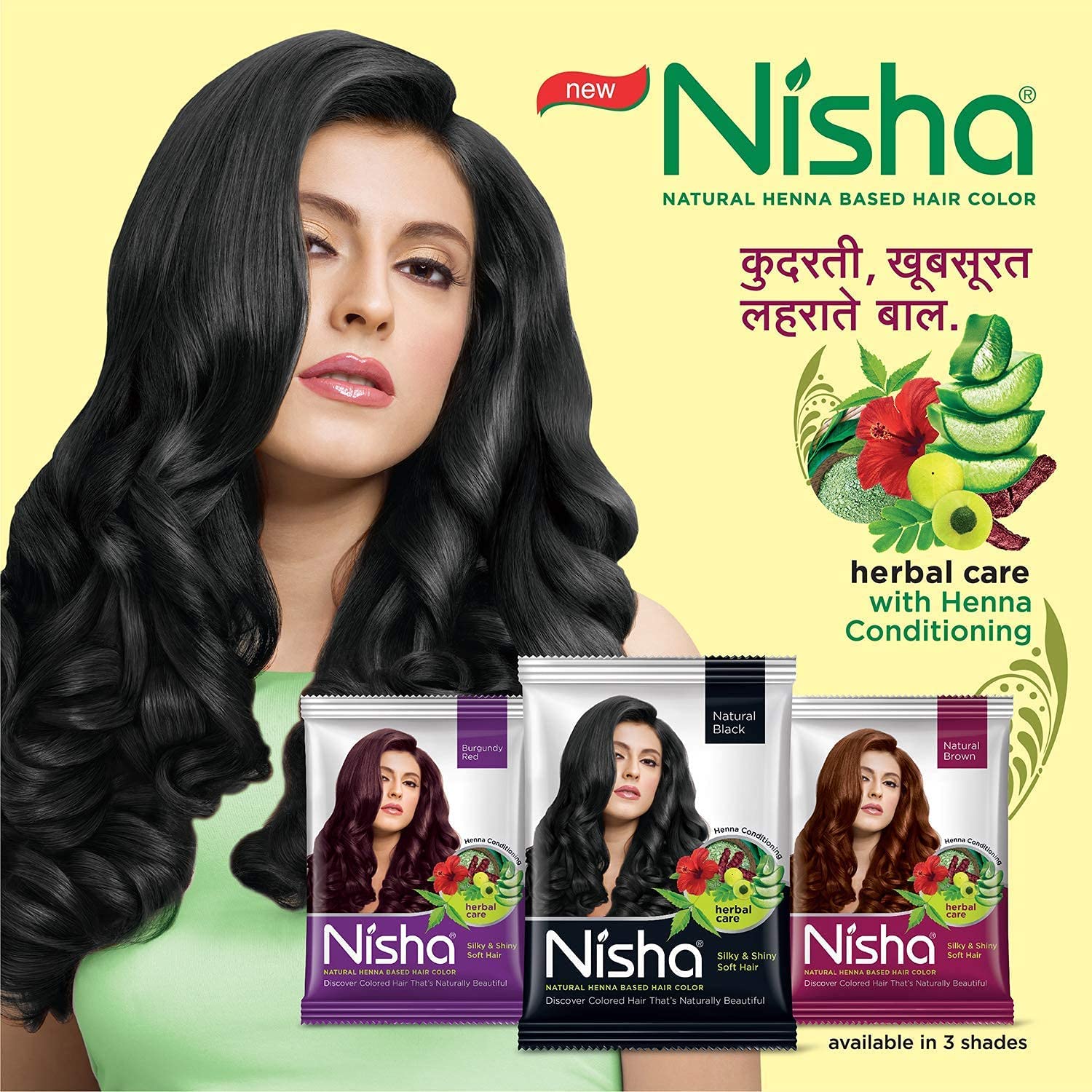 Nisha Hair Color Dye Henna Based Natural Hair Color Powder Without Ammonia Natural Brown Colour - 15 Gms | Pack of 10