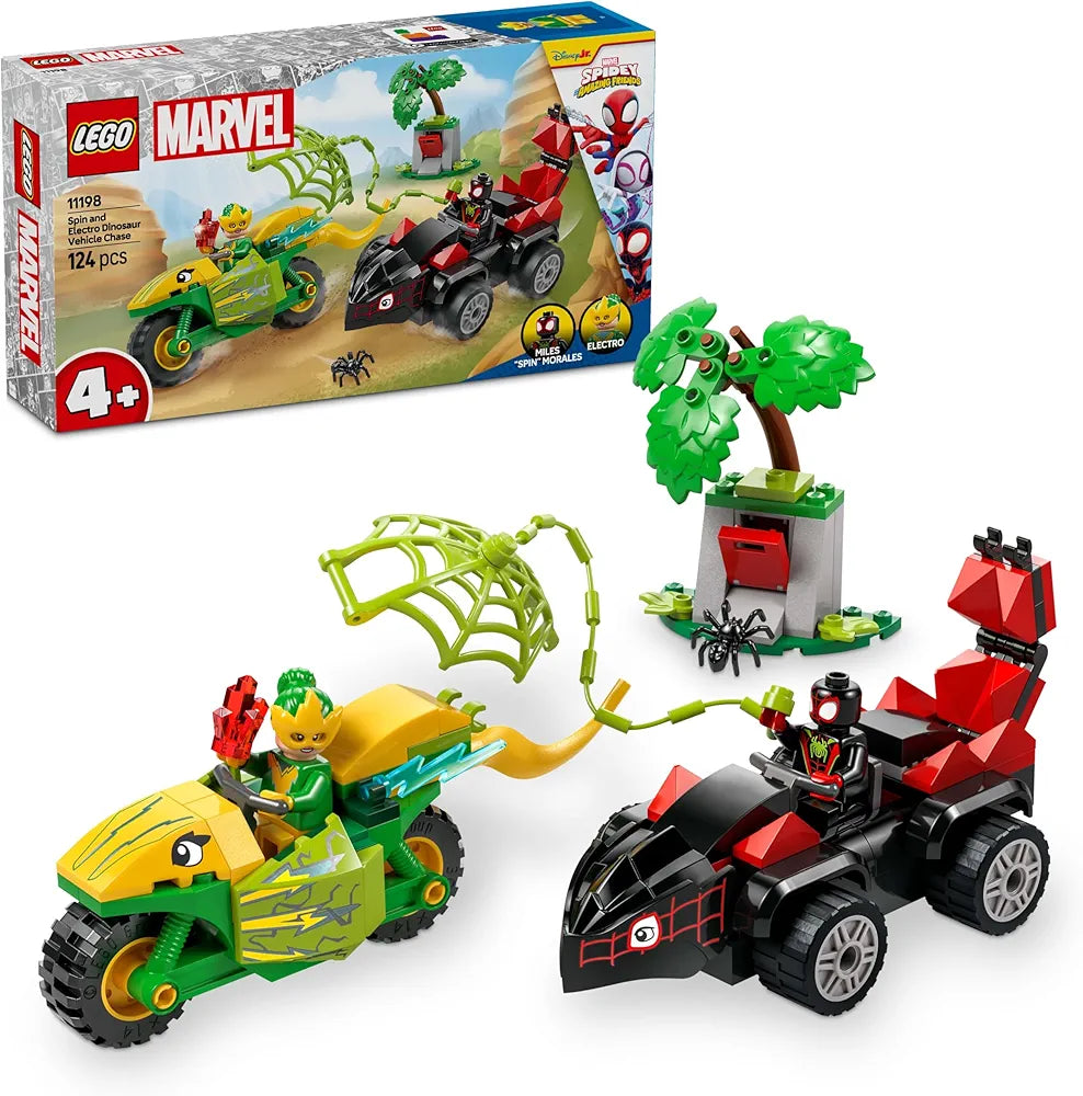 Lego Marvel Spidey and His Amazing Friends Spin and Electro Dinosaur Vehicle Chase 11198 Building Blocks Toys for 4+ Gift for Boys and Girls