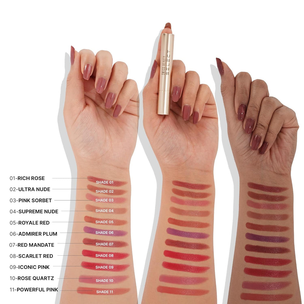 Swiss Beauty Select High On Shine Creamy Lipstick | With Mirror-shine finish | Enriched with Vitamin E | Shade- Supreme Nude, 1g |