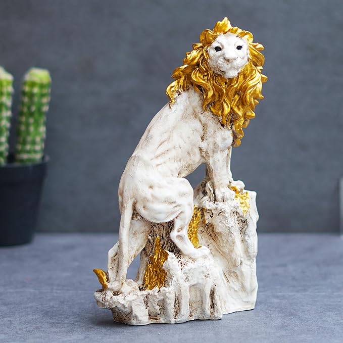 Ecraftindia Polyresin Lion Statue Climbing on Rock Animal Figurine Showpiece