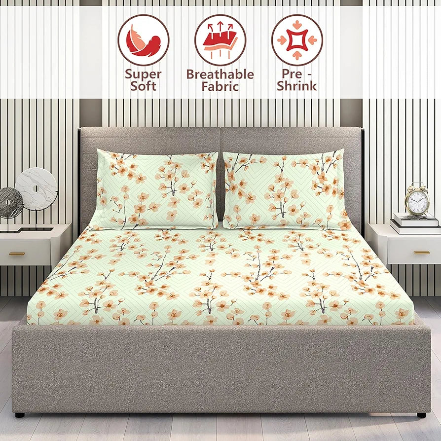 Layers Home Easy Cotton Bedsheet Set for All Seasons Lightweight Moisture Absorbent 144 TC King Size Green