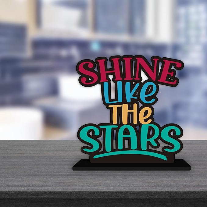 Artvibes Wooden Idols and Figurine Shine Like the Stars Inspirational Quotes Table Decor for Office Desk Showpiece