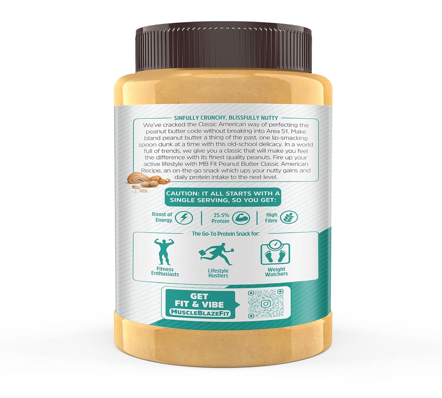 MuscleBlaze Fit Classic Peanut Butter with Omega 3 & 6 (Crunchy, 1kg) | 25.5g Protein | Fibre Rich, No Trans Fat
