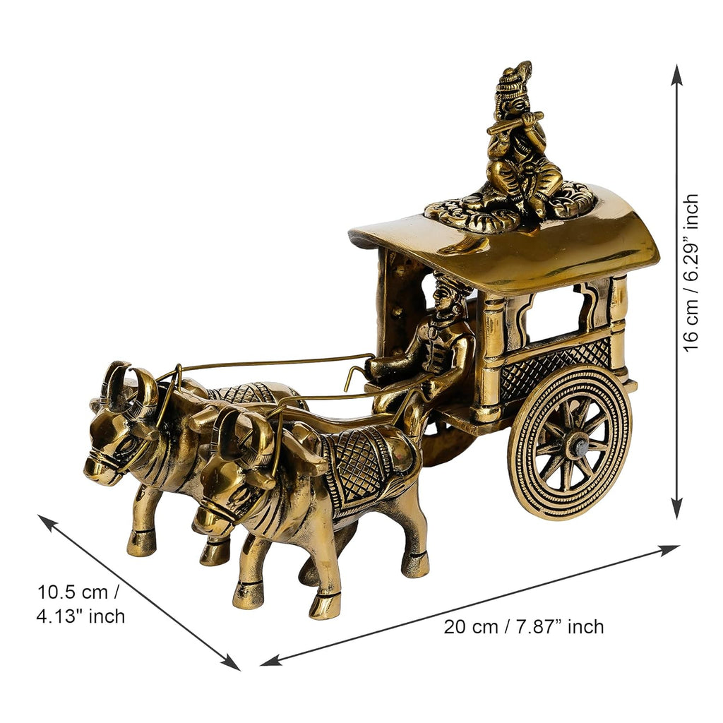Ecraftindia Brass Brown Antique Finish Closed Bullock Cart Handcrafted Decorative Showpiece