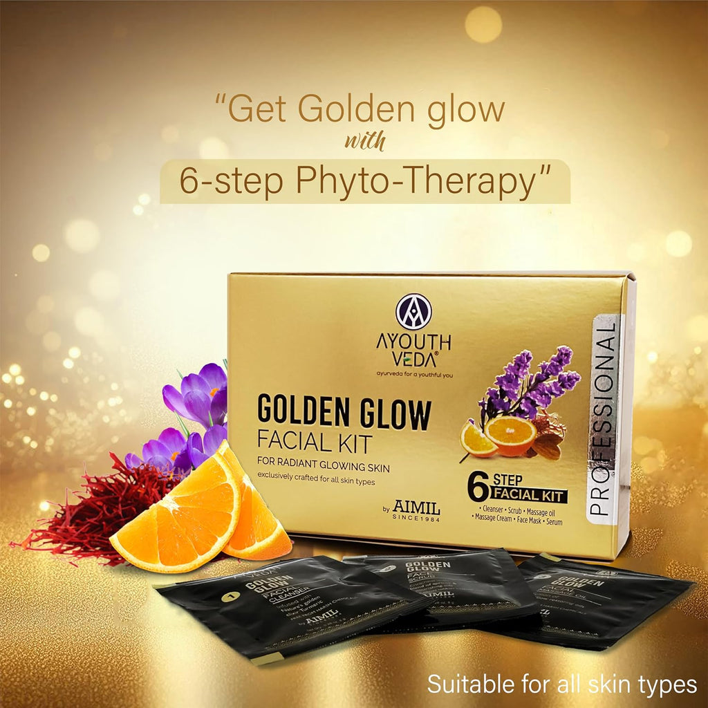 Ayouthveda Golden Glow Facial Kit | Bright & Glowing Skin 45g | Ayurvedic Facial with Turmeric, Saffron & Herbal Oils | Instant Brightening & Radiant Glow | For All Skin Types