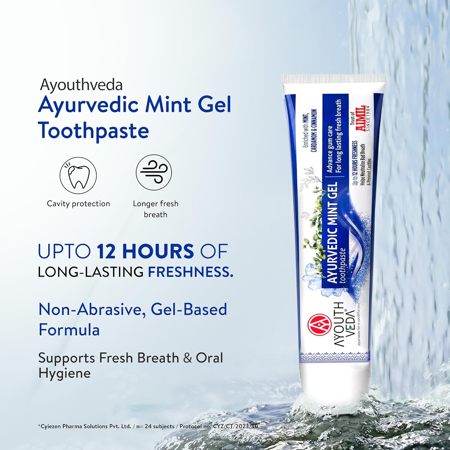 Ayouthveda Ayurvedic Mint Gel Toothpaste | Menthol Crystals, Cardamom, Clove & Carom Seed | Fresh Breath, Oral Hygiene, Antibacterial, Plaque Control & Gum Care | Daily Herbal Toothpaste for Men & Women | 100g (Pack of 1)