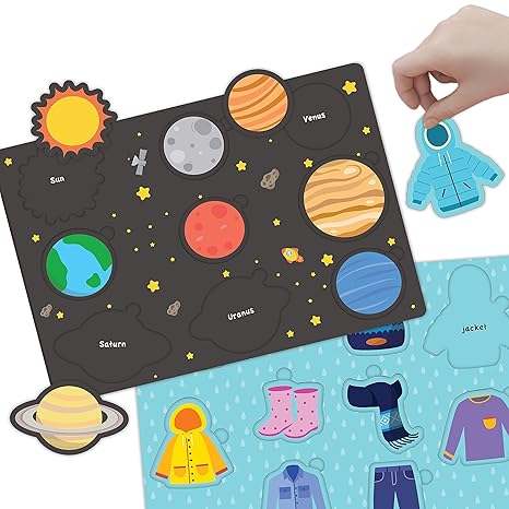 Popcorn Games & puzzles Peekaboo Space and Seasons Puzzles for Kids 2 Years and above 2 Boards & 19 Pieces