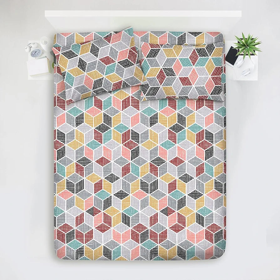 Layers Argos Bedsheet Set for All Seasons Lightweight Moisture Absorbent 225 CVC King Size Multicolor5