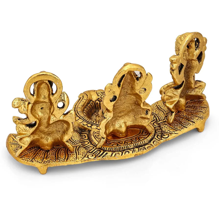 CraftVatika Laxmi Ganesh Saraswati Metal Murti Idol with Diya Showpiece Golden Pooja