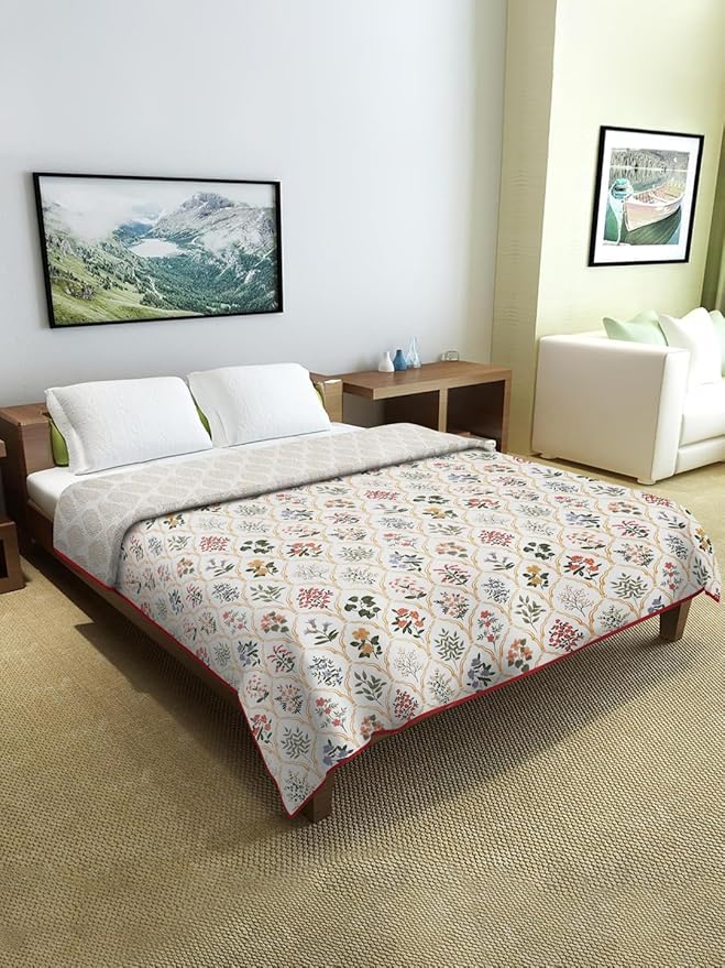 Cortina Ultra-Soft Microfiber Reversible 120 GSM Abstract Single AC Blanket Quilt Dohar | Cream