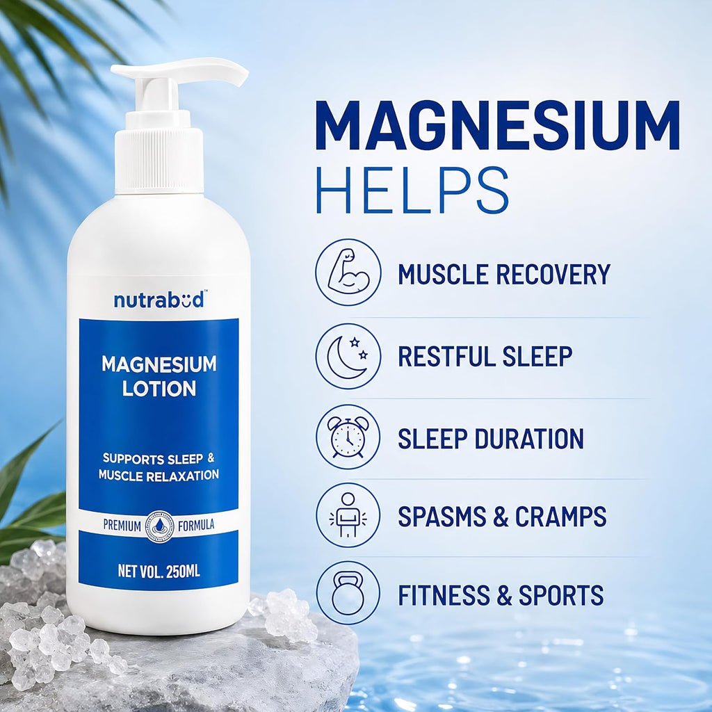 Nutrabud Magnesium Sleep Body Lotion - 250ml | Topical Magnesium Chloride Supplement for Muscle Recovery, Better Sleep | Magnesium Oil Supports Deep Sleep, Recovery from Cramps, Fitness (250ml (Pack of 1))