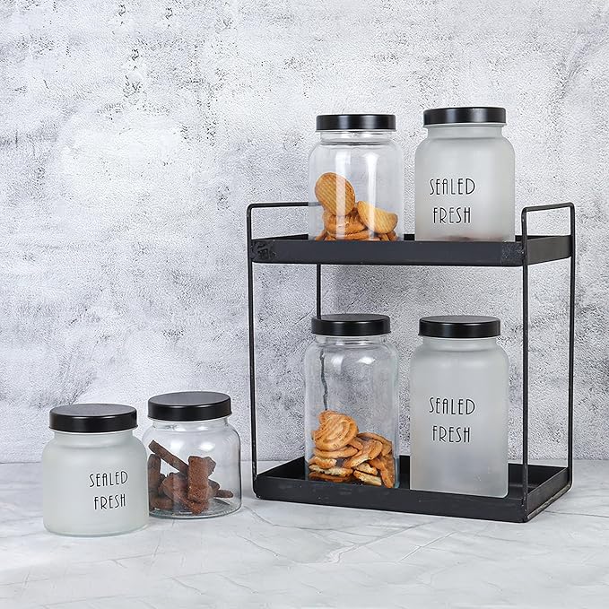 Femora Kitchen Storage Jars Clear Glass Jar With Steel Lid Air Tight Jar | 1000 Ml | Pack of 4 | Black Lid