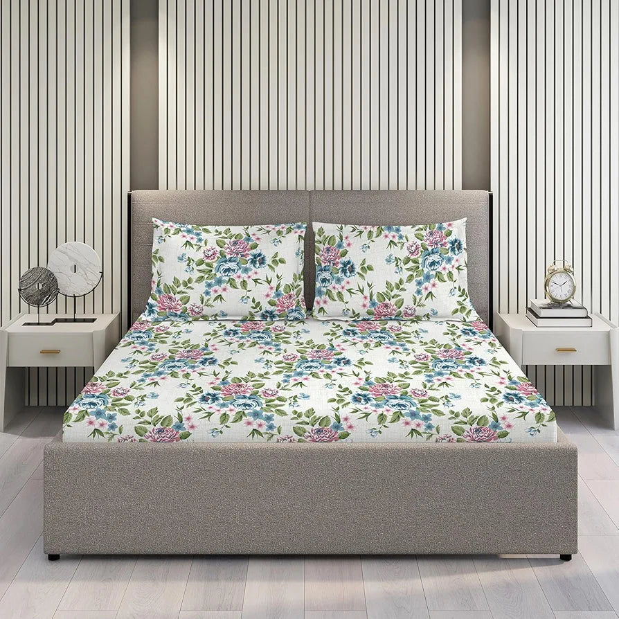 Layers Argos Bedsheet Set for All Seasons Lightweight 225 CVC King Size Multicolor Flower