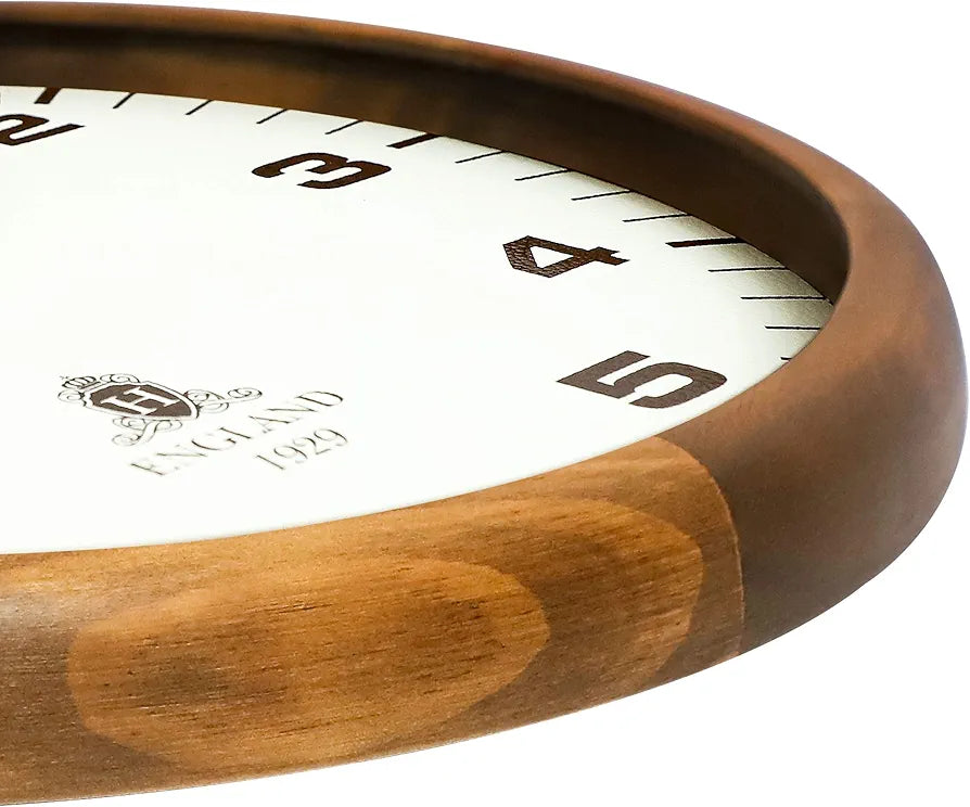 Harris & Co. Clockmasters Wooden Analog Wall Clock With Leather Dial and Wooden Hands14 Inch Silent Sweep Noiseless Technology Model - Brick Lane