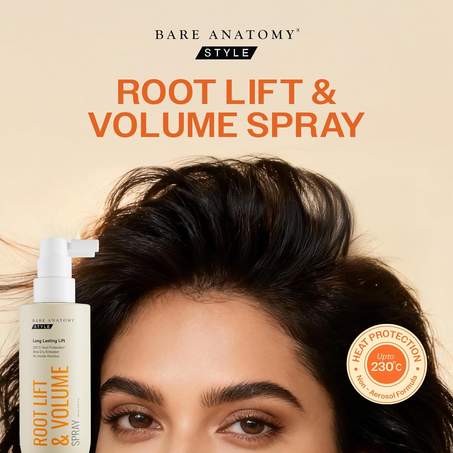 Bare Anatomy Root Lift & Volume Spray | Heat-Activated Hair Volumizer for Fine, Thin & Flat Hair | Instant Root Lift, Long-Lasting Body & Bounce | Humidity & Heat Resistant | 135ml