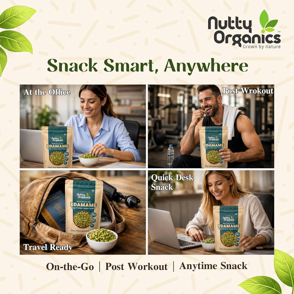 Nutty Organics Roasted Edamame 200gm | High Protein Snack (46%) | No Added Oil | Rich in Fibre | Roasted Green Soybeans | Vegan & Gluten Free