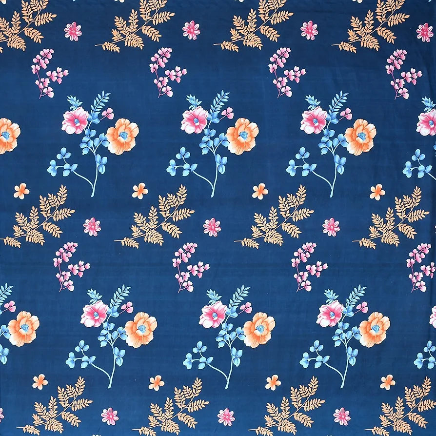 Homefab India 180 TC Microfiber Double BedSheet with 2 Pillow Covers Blue Floral
