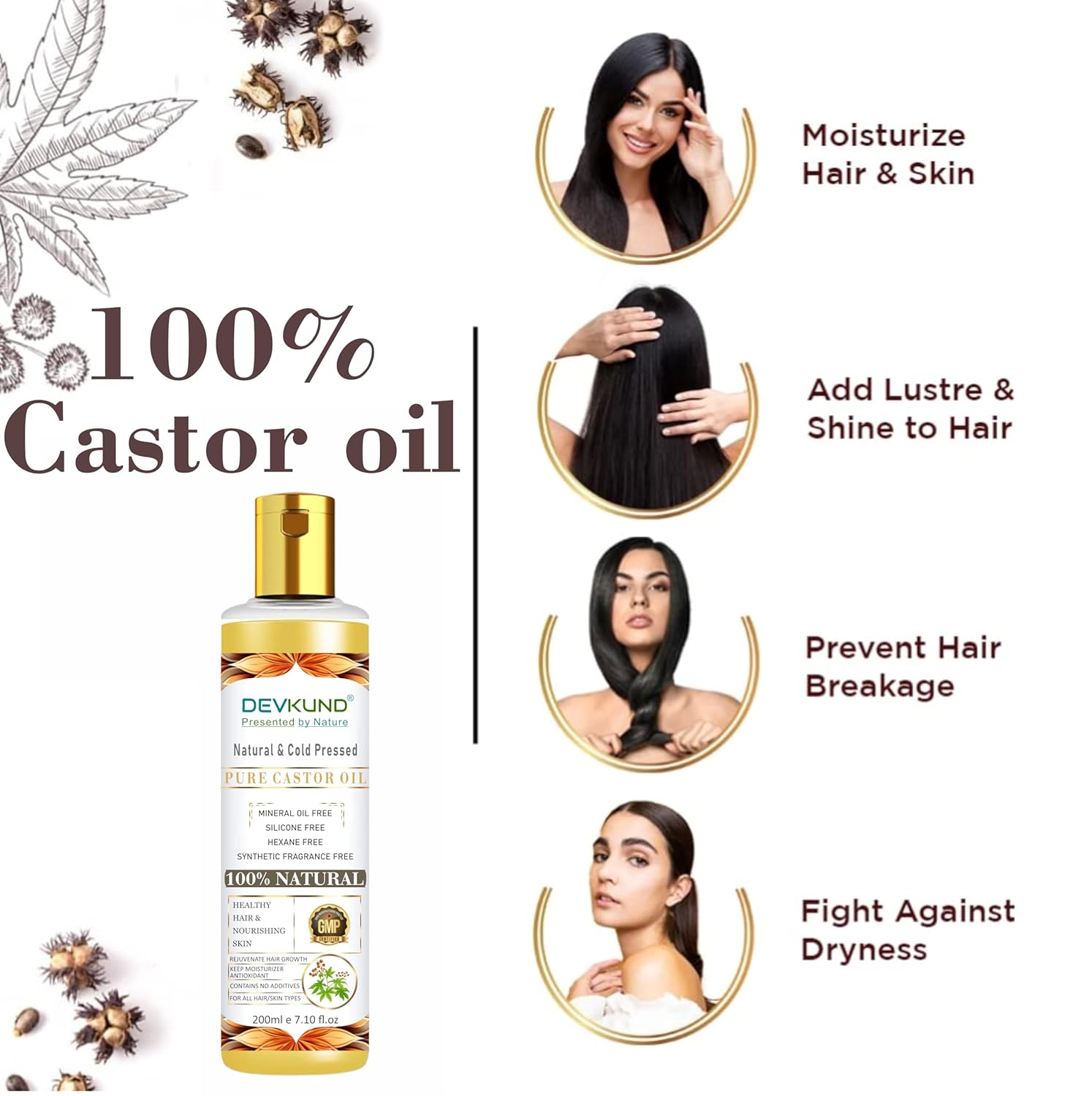 Devkund Â® Cold Pressed Castor Oil for Hair Growth, Skin Care, Moisturising Dry Skin, Nails, Eyelash - Virgin Grade - 400ml