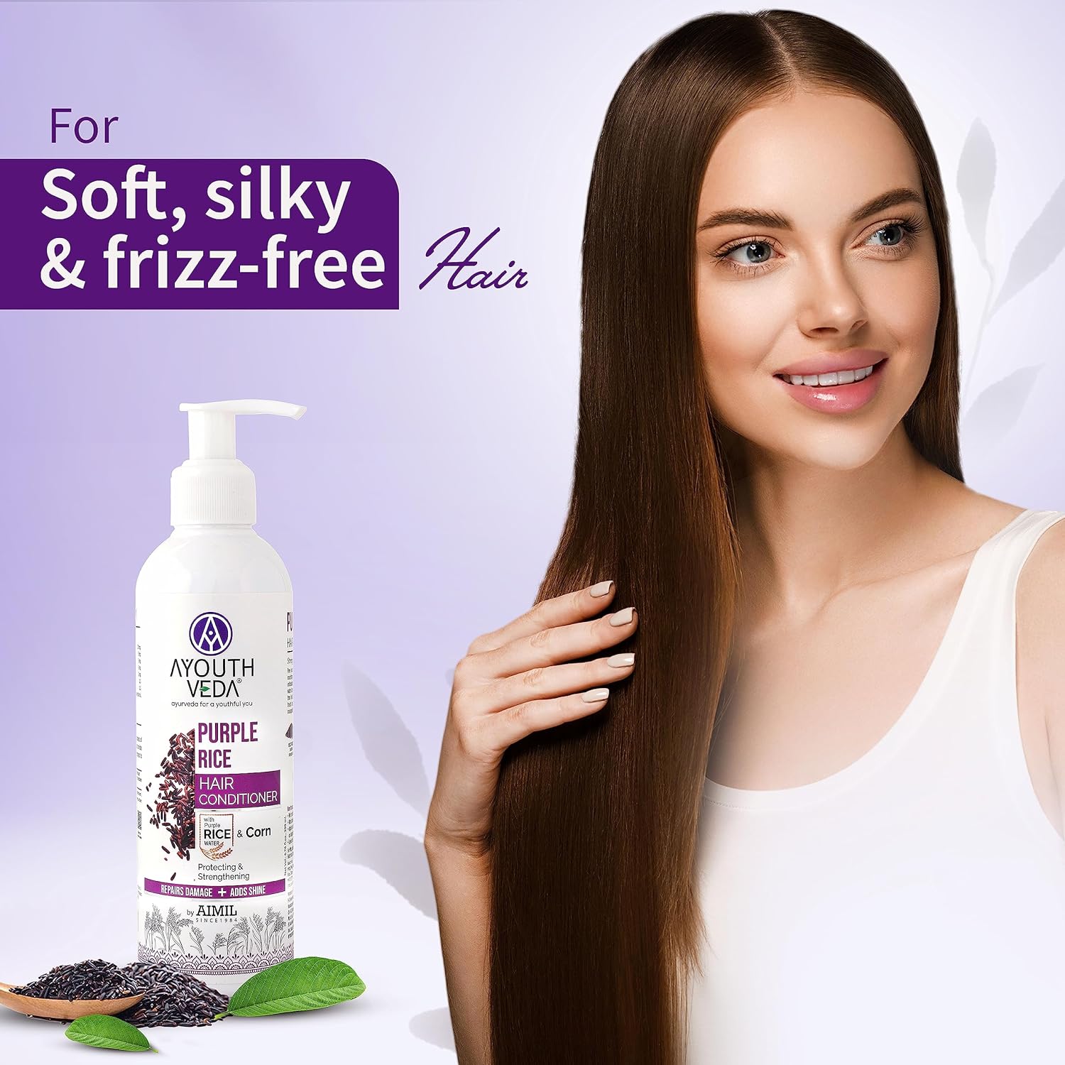 Ayouthveda Purple Rice Hair Conditioner with Rice Water & Kernel Protein | Repairs Damage, Controls Frizz & Enhances Volume | Enriched with Eggplant, Betel & Guava Leaves | For All Hair Types | 200ml