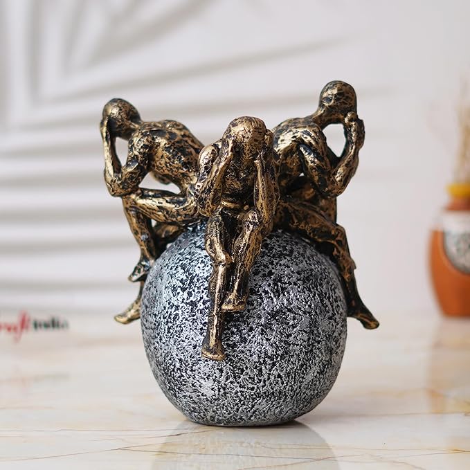 Ecraftindia 3 Man Group Sitting on Ball Human Figurine Showpiece for Home, Office, Table Decor