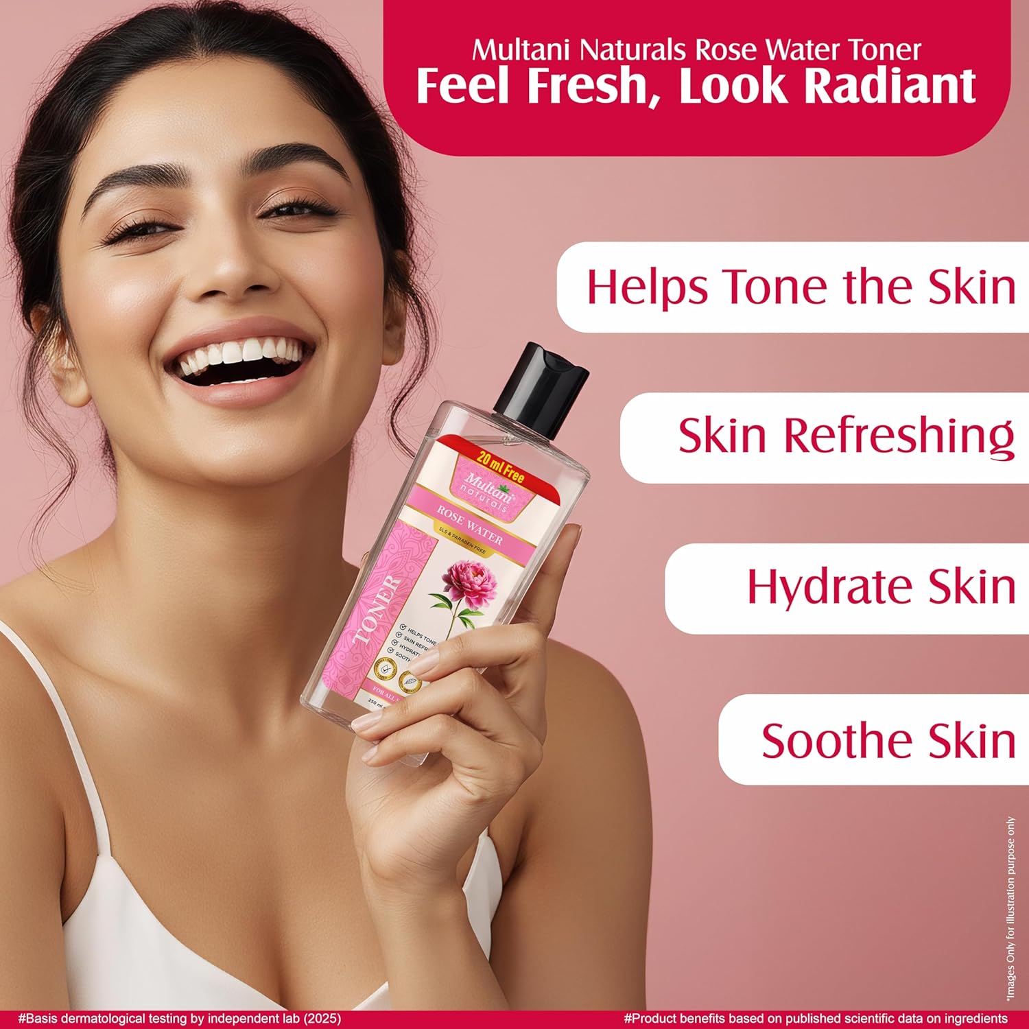 Multani Naturals Rose Water Face Toner 270 ml | For Oily, Acne Prone, Dry Skin | Pore Tightening & Glowing Skin | Fades Blemishes, Brightens & Smoothens | For Women & Men