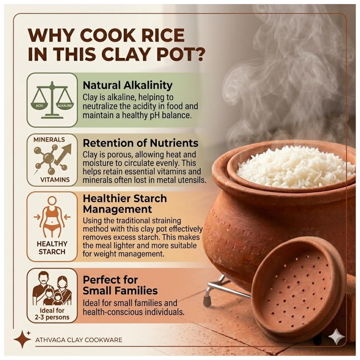 Traditional Terracotta Clay Cooking Pot with Strainer Lid