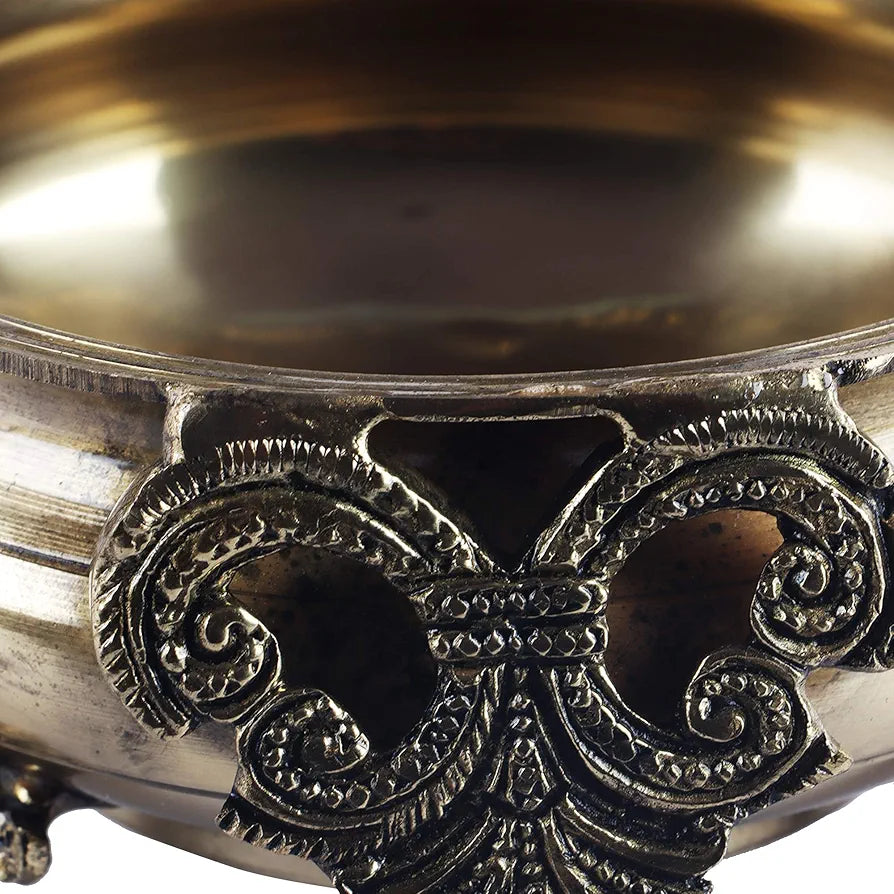 Two Moustaches Ethnic Carved Brass 7 Inches Decor Urli Bowl, Brass Urli for Home Decor, Standard, Pack of 1