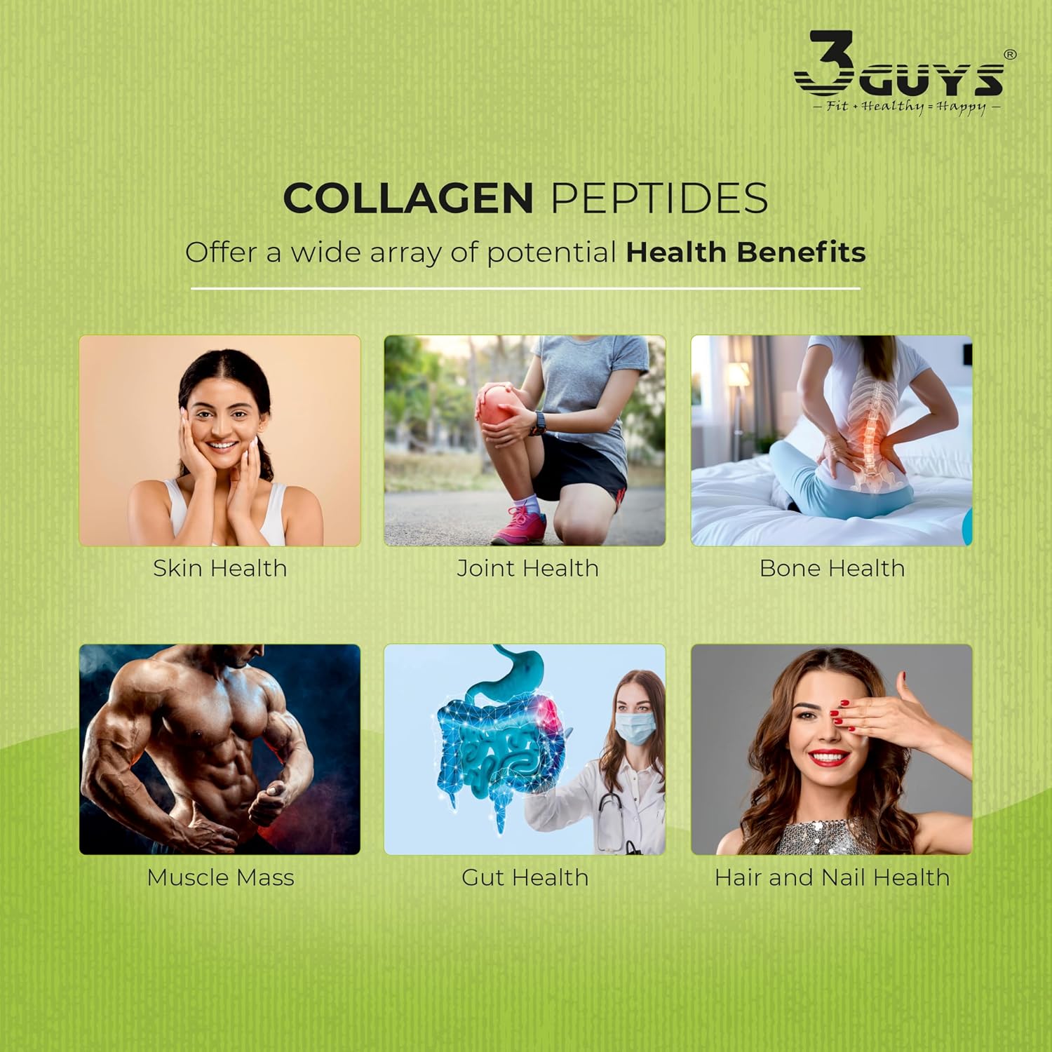 3 Guys Collagen Supplements for Skin, Nails and Hair, Women's Health, 250 gm, Unflavored