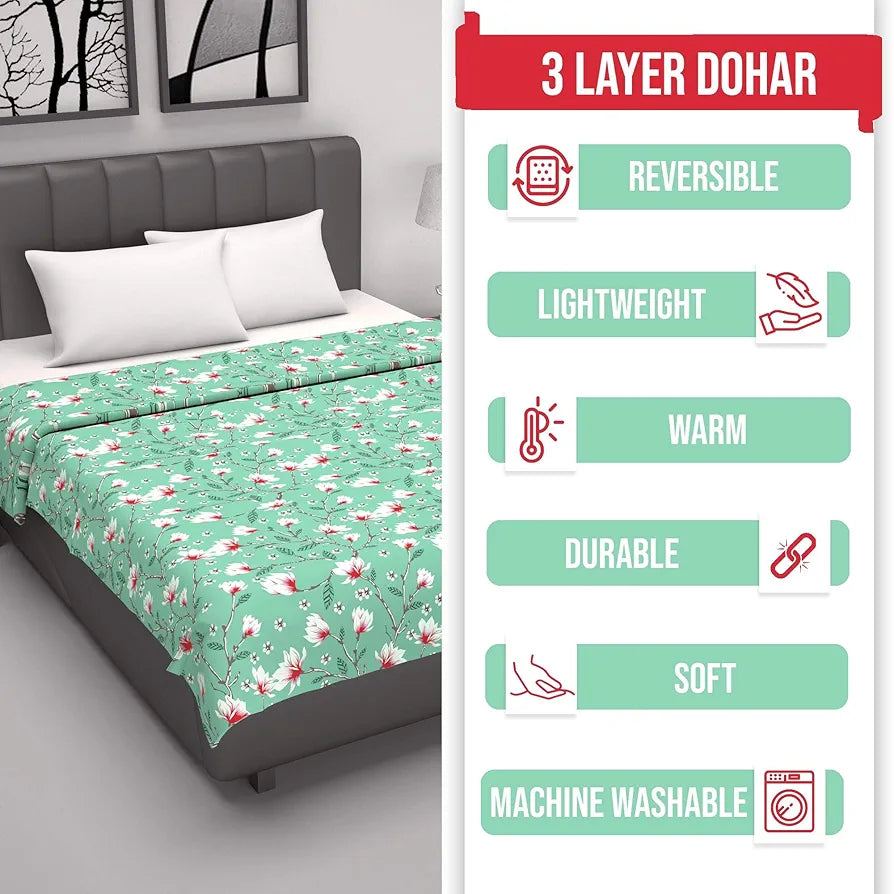 Divine Casa 100% Cotton Double Bed Dohar Ultra-Soft Reversible AC Blanket Colour Mint Blossom Haven
