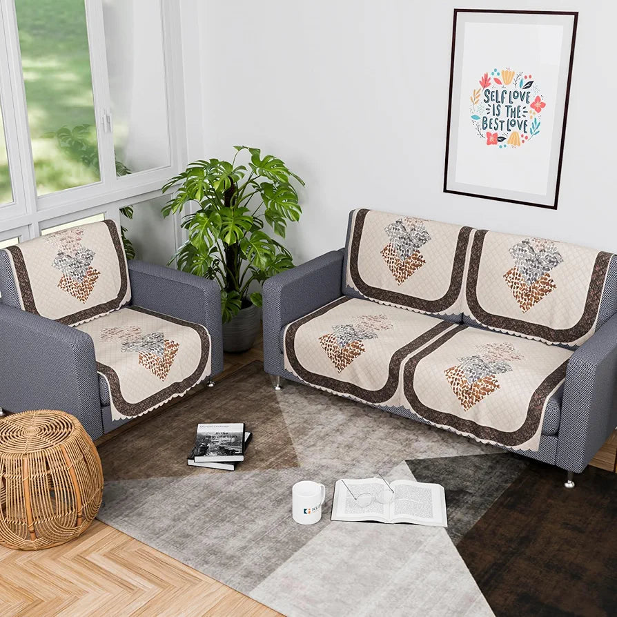 Kuber Industries Set of 6 Durable 2+1 Seater Sofa Covers Stone Ultra Sonic BMW Cream Brown