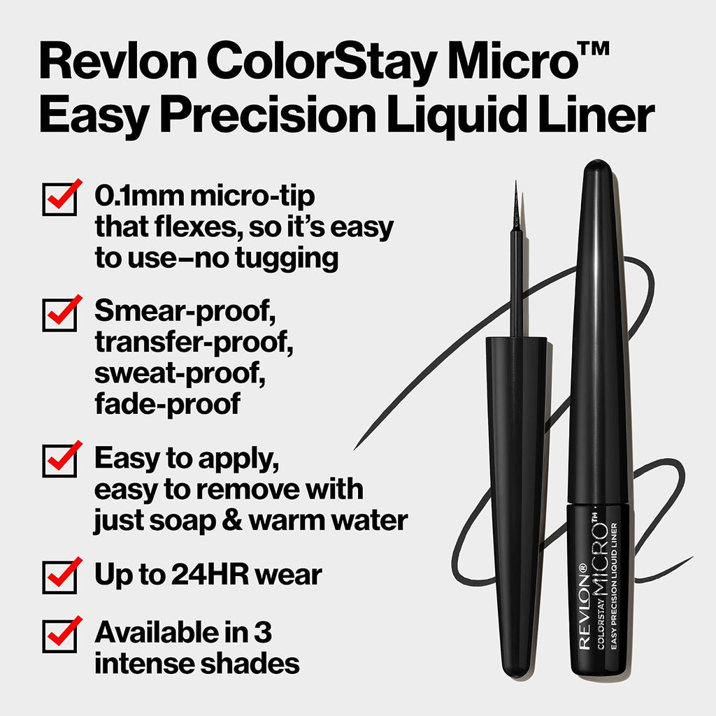 REVLON ColorStay Micro Easy Precision Liquid Eyeliner, Waterproof, Smudgeproof, Longwearing with Felt Tip Applicator, 301 Blackout, 1.7 ml